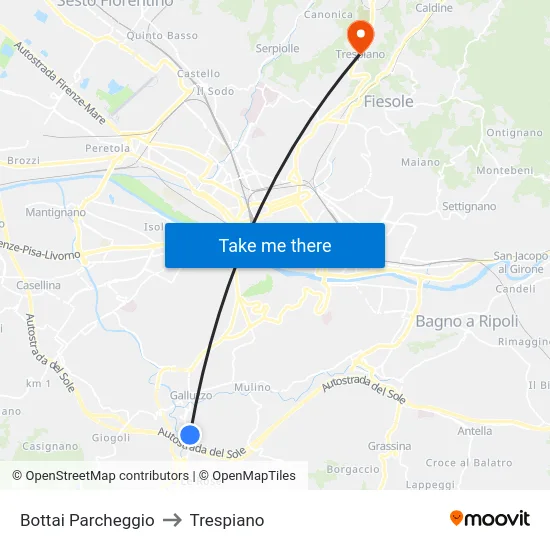Bottai Parcheggio to Trespiano map