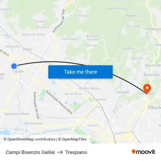 Campi Bisenzio Galilei to Trespiano map