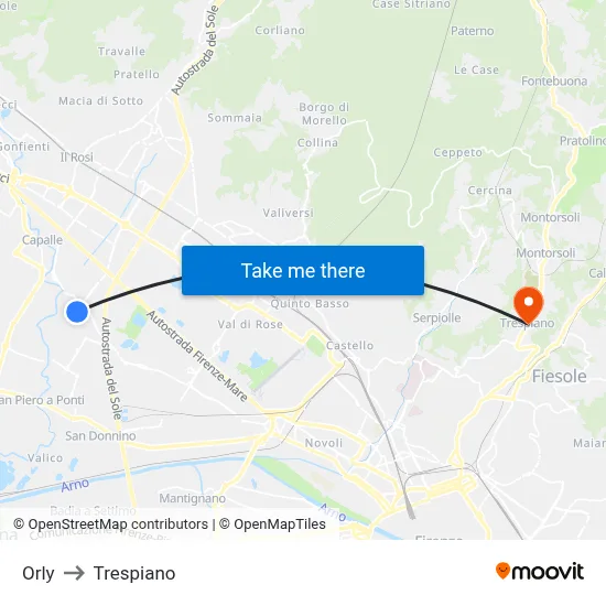 Orly to Trespiano map