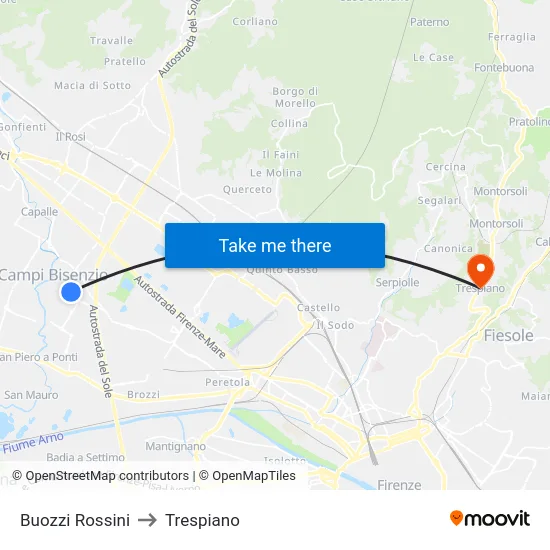 Buozzi Rossini to Trespiano map