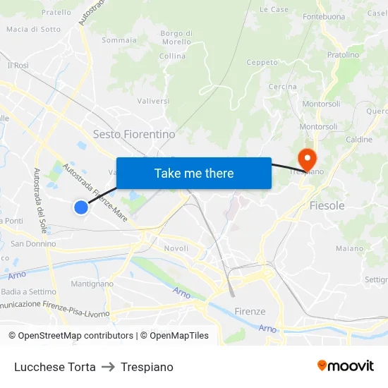 Lucchese Torta to Trespiano map