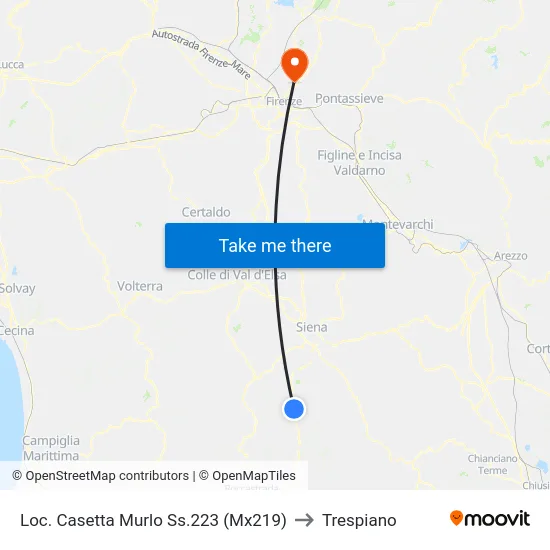 Loc. Casetta Murlo Ss.223 (Mx219) to Trespiano map
