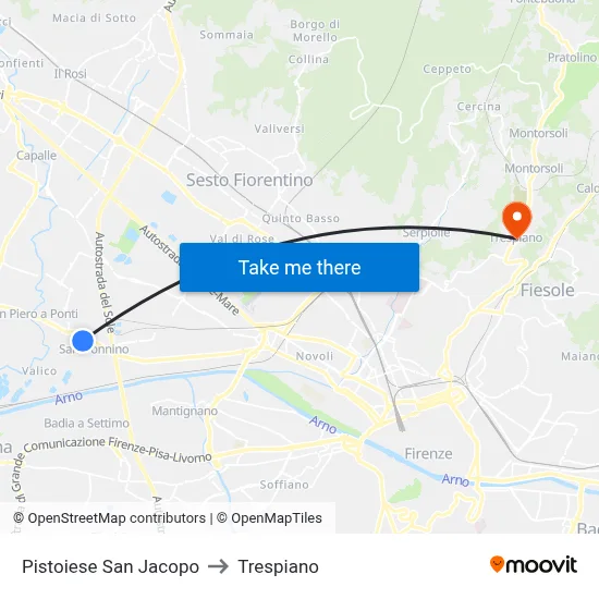 Pistoiese San Jacopo to Trespiano map