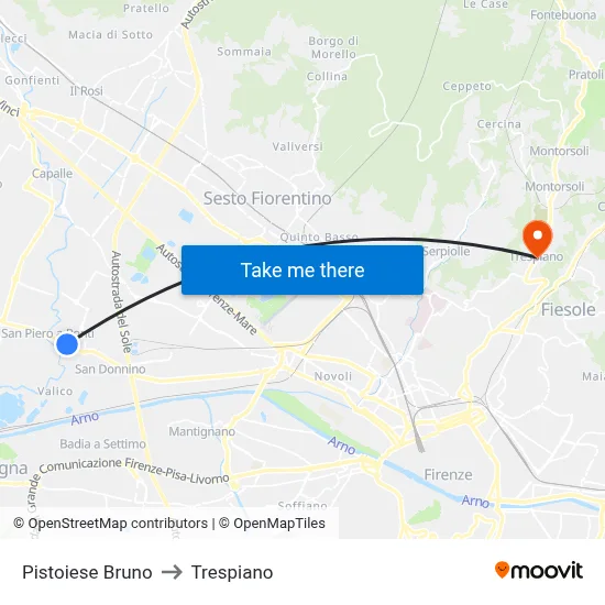 Pistoiese Bruno to Trespiano map