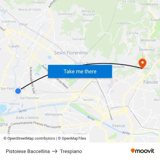 Pistoiese Baccellina to Trespiano map
