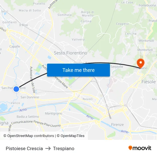 Pistoiese Crescia to Trespiano map
