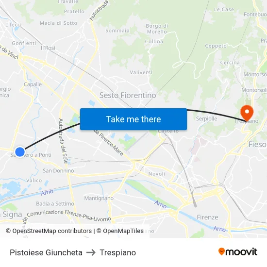 Pistoiese Giuncheta to Trespiano map