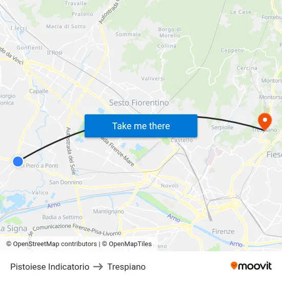 Pistoiese Indicatorio to Trespiano map