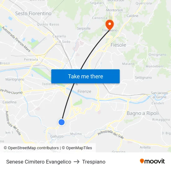 Senese Cimitero Evangelico to Trespiano map