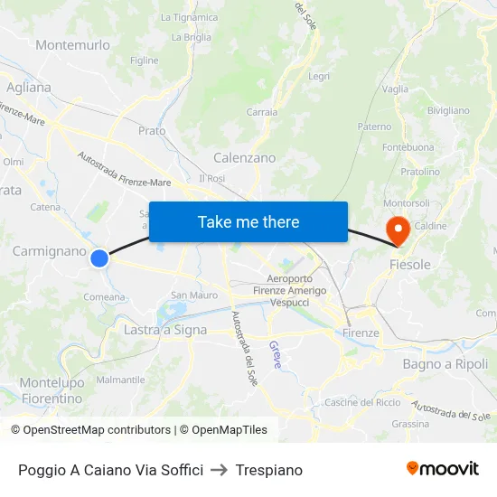 Poggio a Caiano Soffici Street to Trespiano map