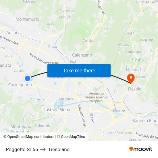 Poggetto State Road 66 to Trespiano map