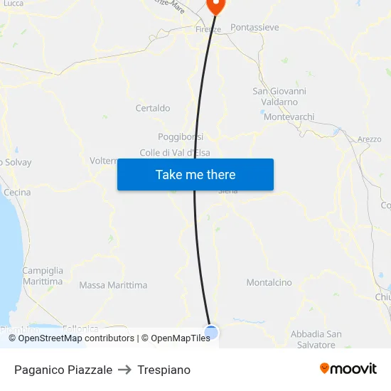 Paganico Square to Trespiano map
