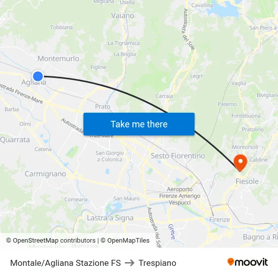 Montale/Agliana Railway Station to Trespiano map