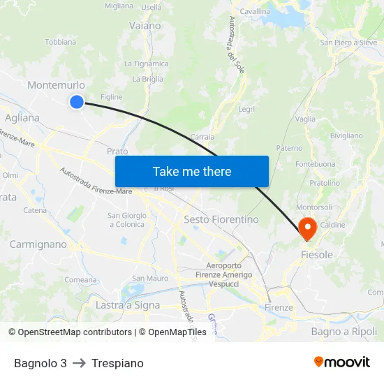 Bagnolo 3 to Trespiano map