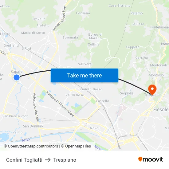 Confini Togliatti to Trespiano map