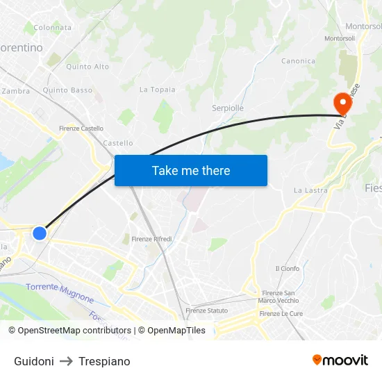 Guidoni to Trespiano map