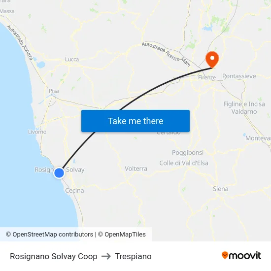 Rosignano Solvay Coop to Trespiano map
