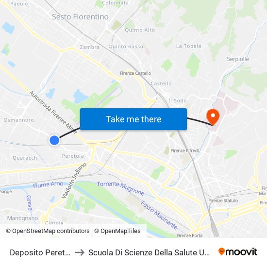 Deposito Peretola to Scuola Di Scienze Della Salute Umana map