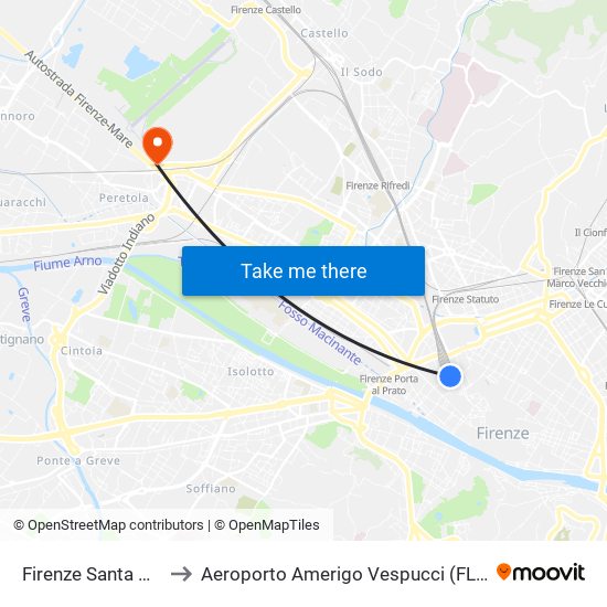 Firenze Santa Maria Novella to Aeroporto Amerigo Vespucci (FLR) (Aeroporto Peretola) map