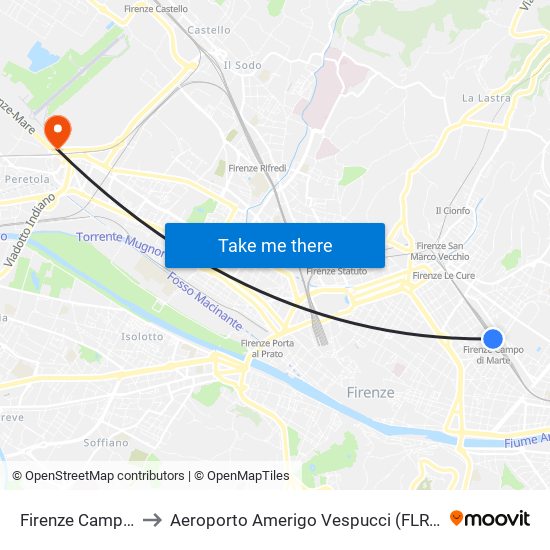 Firenze Campo Di Marte to Aeroporto Amerigo Vespucci (FLR) (Aeroporto Peretola) map