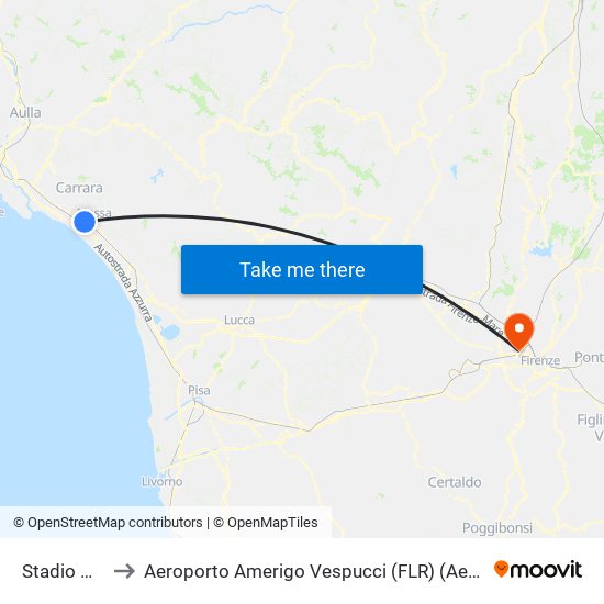 Stadio Massa to Aeroporto Amerigo Vespucci (FLR) (Aeroporto Peretola) map