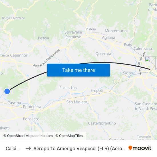 Calci Coop to Aeroporto Amerigo Vespucci (FLR) (Aeroporto Peretola) map