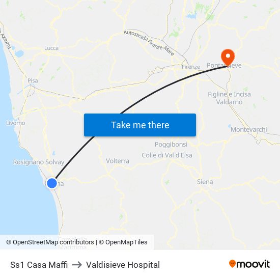 Ss1 Casa Maffi to Valdisieve Hospital map