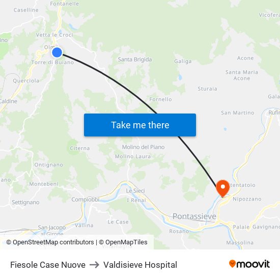 Fiesole Case Nuove to Valdisieve Hospital map