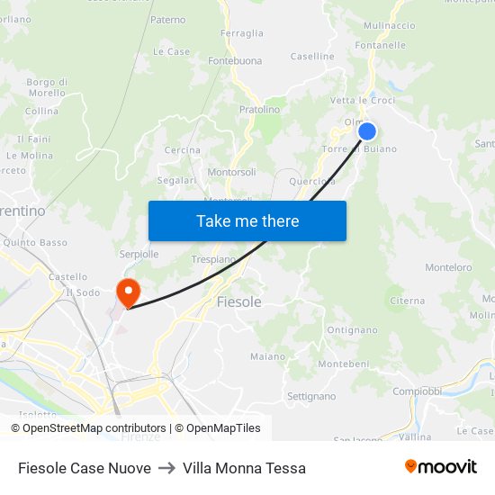 Fiesole Case Nuove to Villa Monna Tessa map