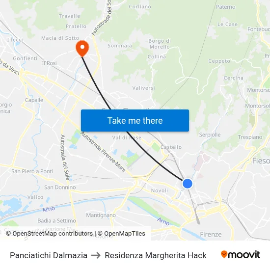 Panciatichi Dalmazia to Margherita Hack Residence map