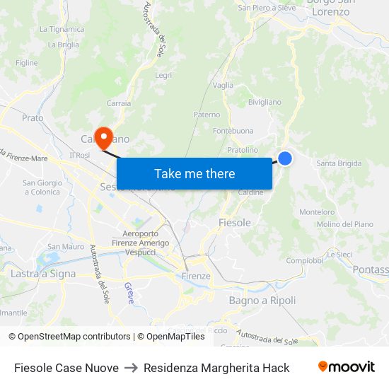 Fiesole Case Nuove to Residenza Margherita Hack map