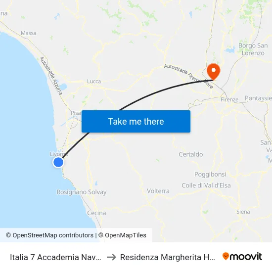 Italia 7 Naval Academy to Margherita Hack Residence map