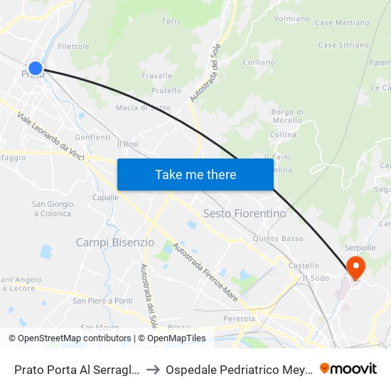 Prato Porta Al Serraglio to Ospedale Pedriatrico Meyer map