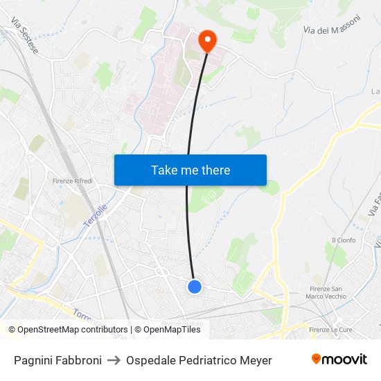 Pagnini Fabbroni to Ospedale Pedriatrico Meyer map