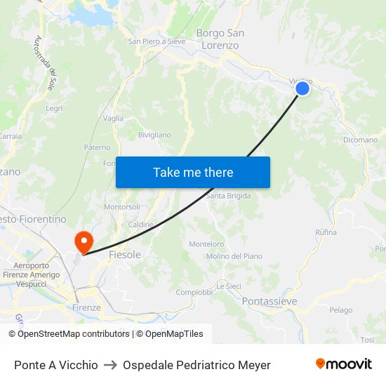 Ponte A Vicchio to Ospedale Pedriatrico Meyer map