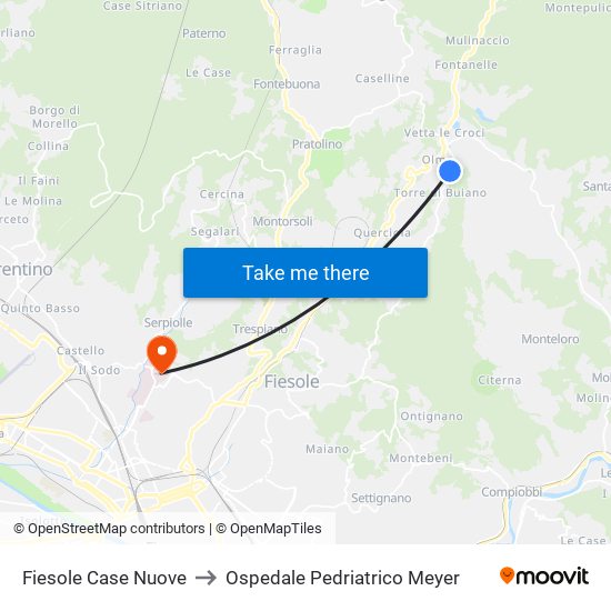 Fiesole Case Nuove to Ospedale Pedriatrico Meyer map