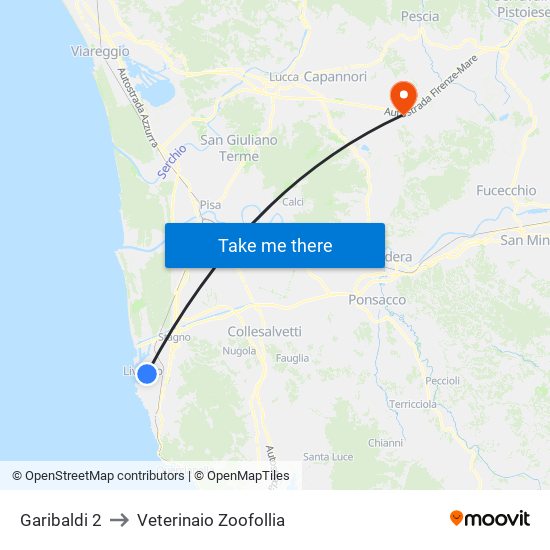 Garibaldi 2 to Veterinaio Zoofollia map