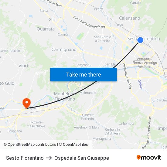 Sesto Fiorentino to Ospedale San Giuseppe map