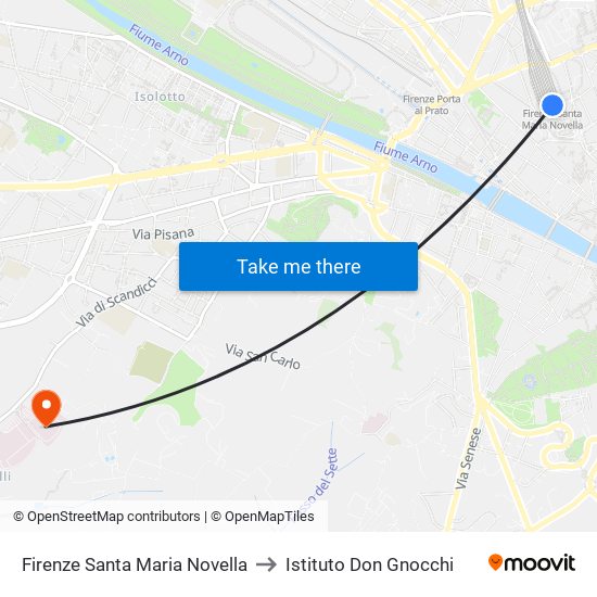 Firenze Santa Maria Novella to Istituto Don Gnocchi map