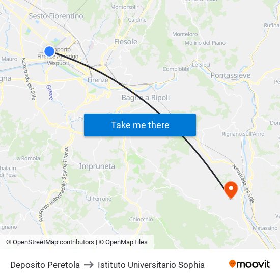 Deposito Peretola to Istituto Universitario Sophia map