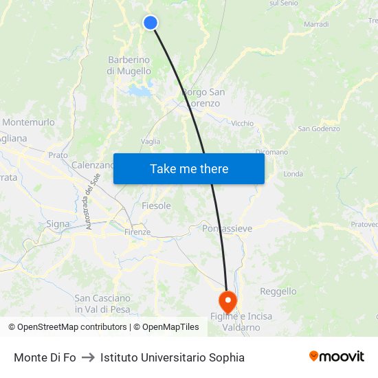 Monte Di Fo to Istituto Universitario Sophia map