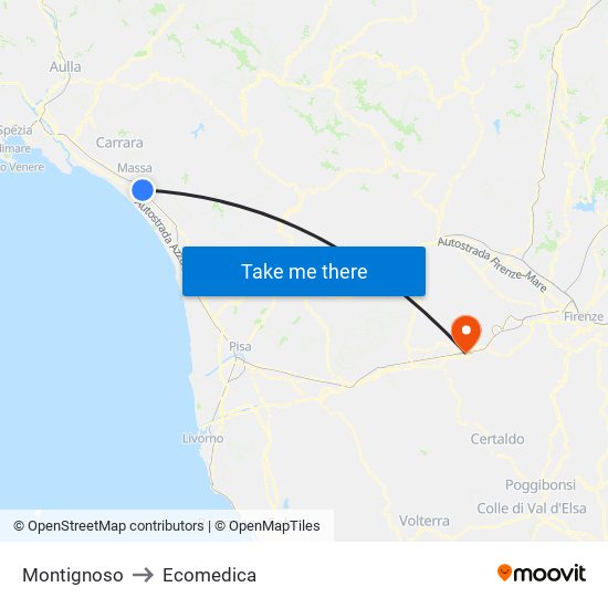 Montignoso to Ecomedica map