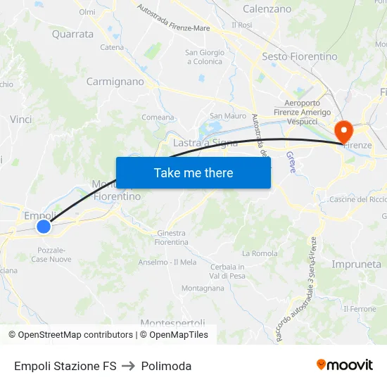 Empoli Railway Station to Polimoda map