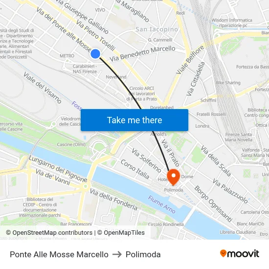 Ponte Alle Mosse Marcello to Polimoda map