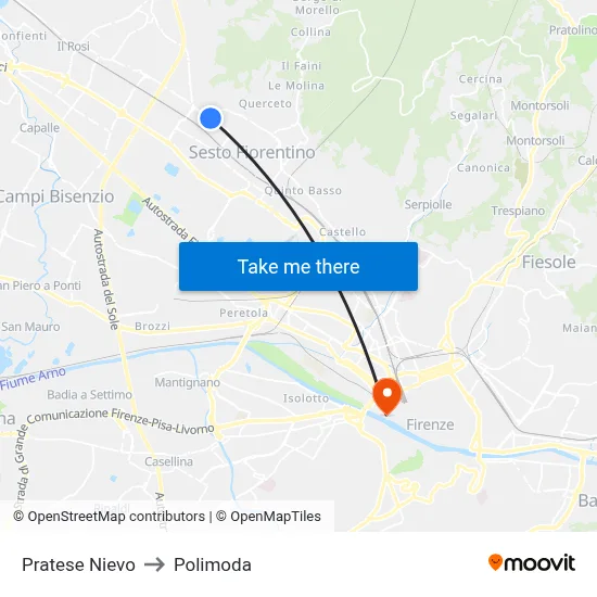 Pratese Nievo to Polimoda map