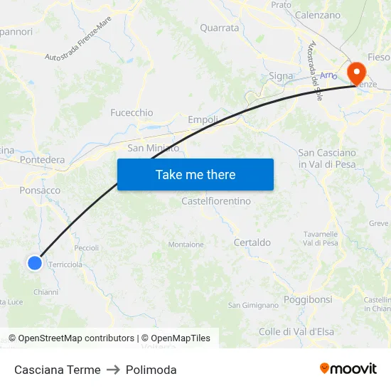 Casciana Terme to Polimoda map