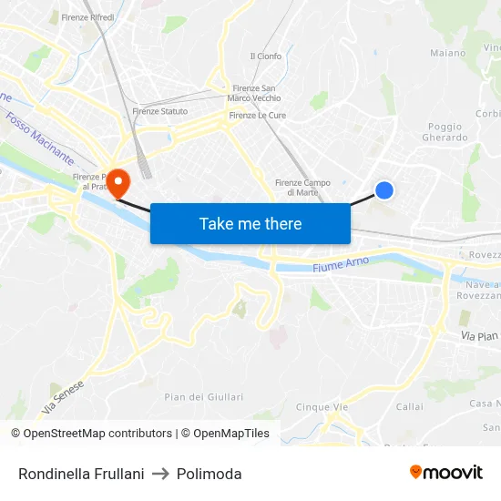 Rondinella Frullani to Polimoda map