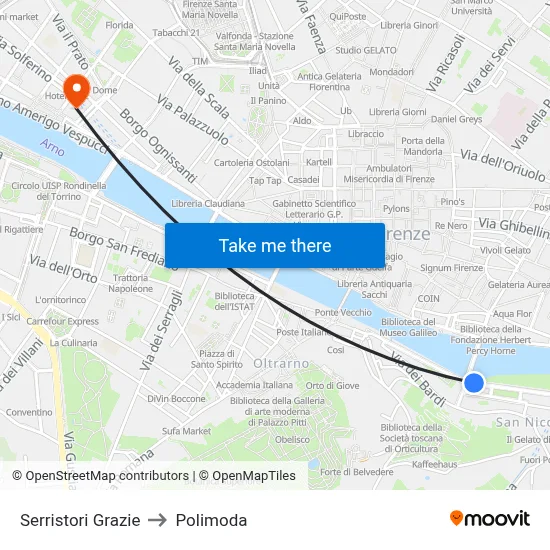Serristori Grazie to Polimoda map