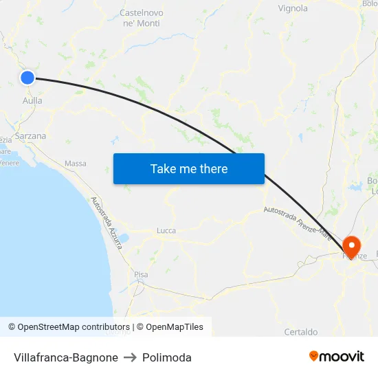 Villafranca-Bagnone to Polimoda map