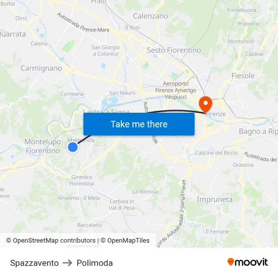 Spazzavento to Polimoda map